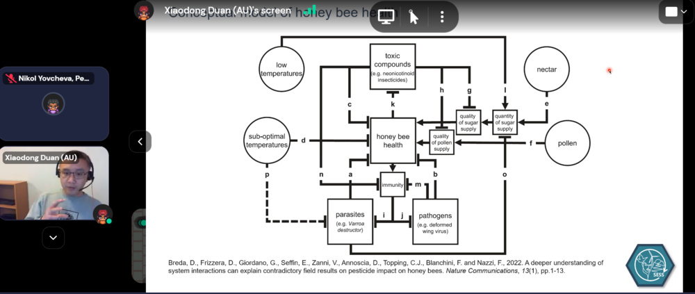 Xiaodong Duan presenting a conceptual model of honey bee health.